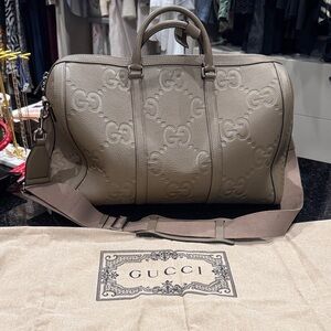 Gucci Brown Leather Jumbo GG Duffel Bag